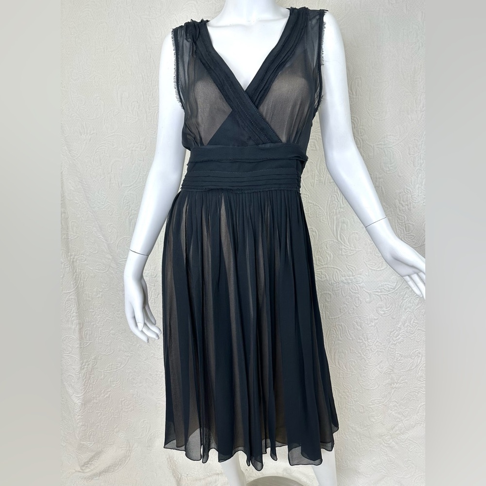 Banana Republic Sheer Silk Black Sleeveless Midi Dress w/Slip